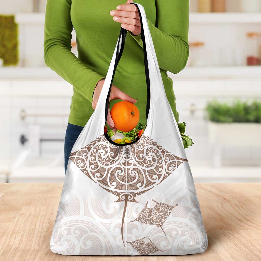 New Zealand Manta Ray Tattoo Grocery Bag Aotearoa Maori Haehae Beige LT14 - Polynesian Pride
