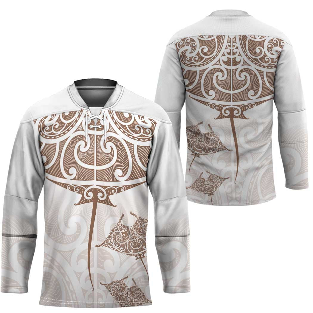 New Zealand Manta Ray Tattoo Hockey Jersey Aotearoa Maori Haehae Beige LT14 - Polynesian Pride