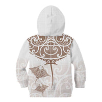 New Zealand Manta Ray Tattoo Kid Hoodie Aotearoa Maori Haehae Beige LT14 - Polynesian Pride