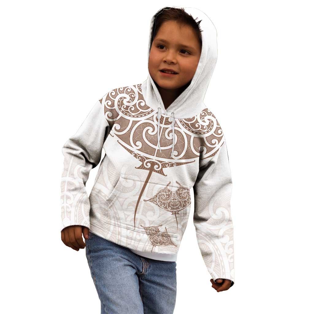 New Zealand Manta Ray Tattoo Kid Hoodie Aotearoa Maori Haehae Beige LT14 - Polynesian Pride