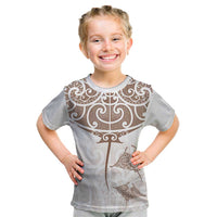 New Zealand Manta Ray Tattoo Kid T Shirt Aotearoa Maori Haehae Beige LT14 White - Polynesian Pride