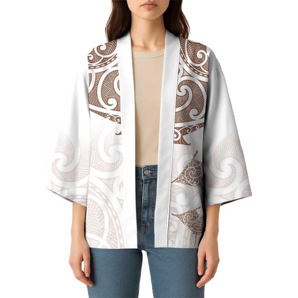 New Zealand Manta Ray Tattoo Kimono Aotearoa Maori Haehae Beige - Polynesian Pride