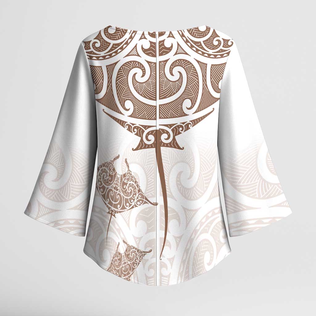 New Zealand Manta Ray Tattoo Kimono Sleeve Blouse Aotearoa Maori Haehae Beige LT14 - Polynesian Pride
