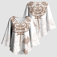 New Zealand Manta Ray Tattoo Kimono Sleeve Blouse Aotearoa Maori Haehae Beige LT14 - Polynesian Pride
