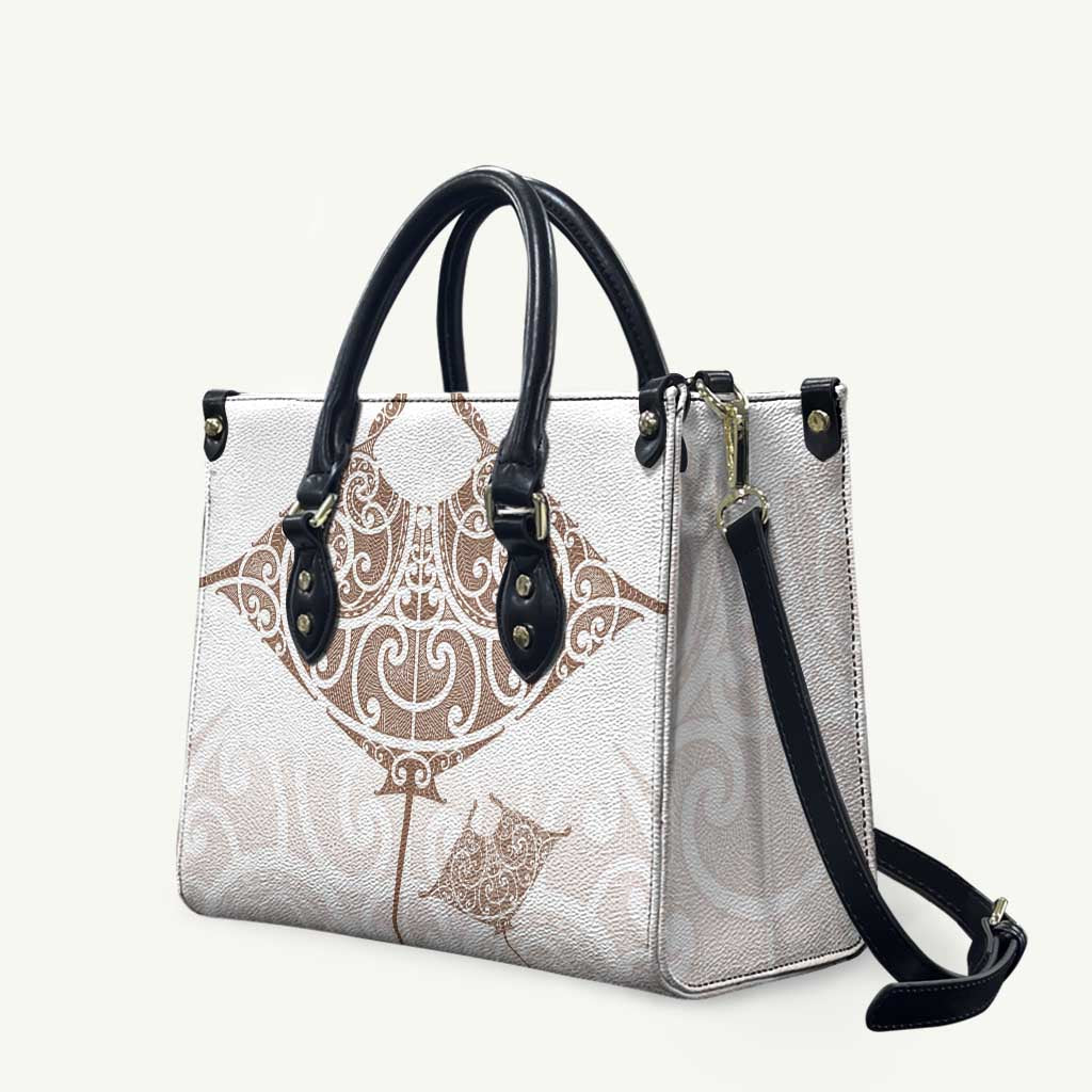 New Zealand Manta Ray Tattoo Leather Bag Aotearoa Maori Haehae Beige - Polynesian Pride