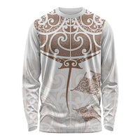 New Zealand Manta Ray Tattoo Long Sleeve Shirt Aotearoa Maori Haehae Beige LT14 Unisex White - Polynesian Pride