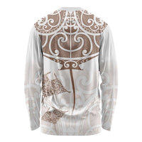 New Zealand Manta Ray Tattoo Long Sleeve Shirt Aotearoa Maori Haehae Beige LT14 - Polynesian Pride