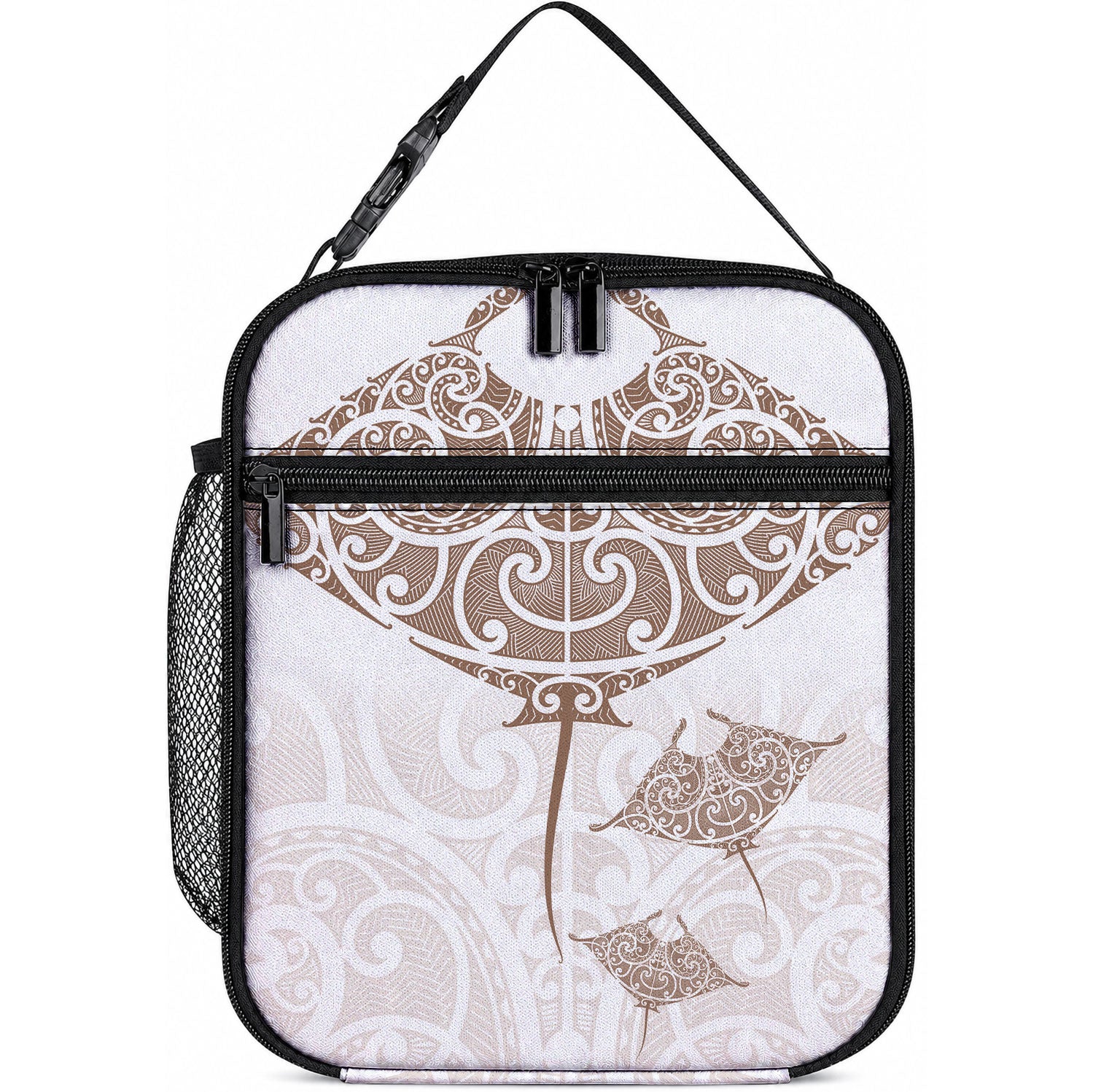 New Zealand Manta Ray Tattoo Lunch Bag Aotearoa Maori Haehae Beige LT14 10.2 × 8.3 × 4.3 inch White - Polynesian Pride