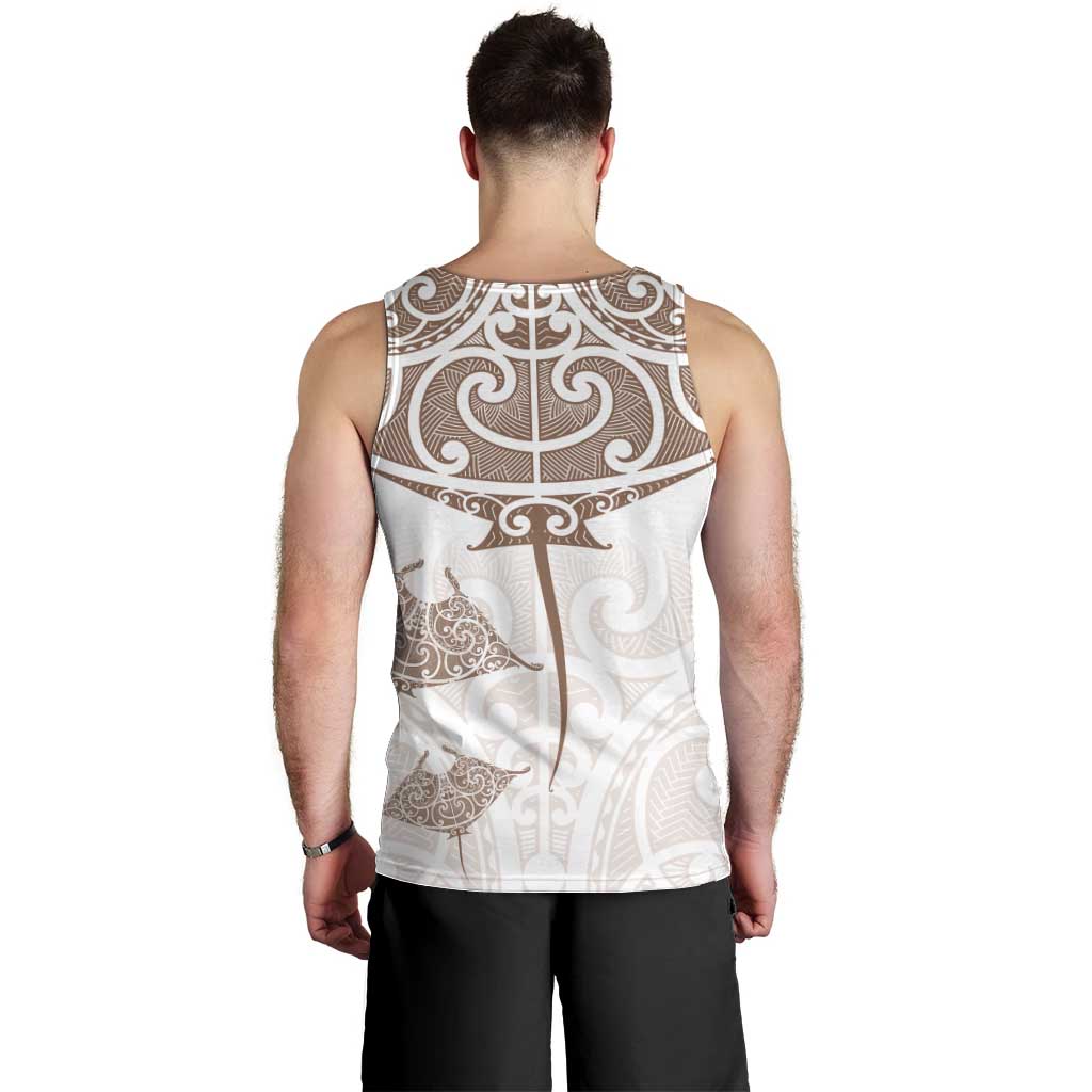 New Zealand Manta Ray Tattoo Men Tank Top Aotearoa Maori Haehae Beige LT14 - Polynesian Pride
