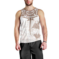 New Zealand Manta Ray Tattoo Men Tank Top Aotearoa Maori Haehae Beige LT14 - Polynesian Pride