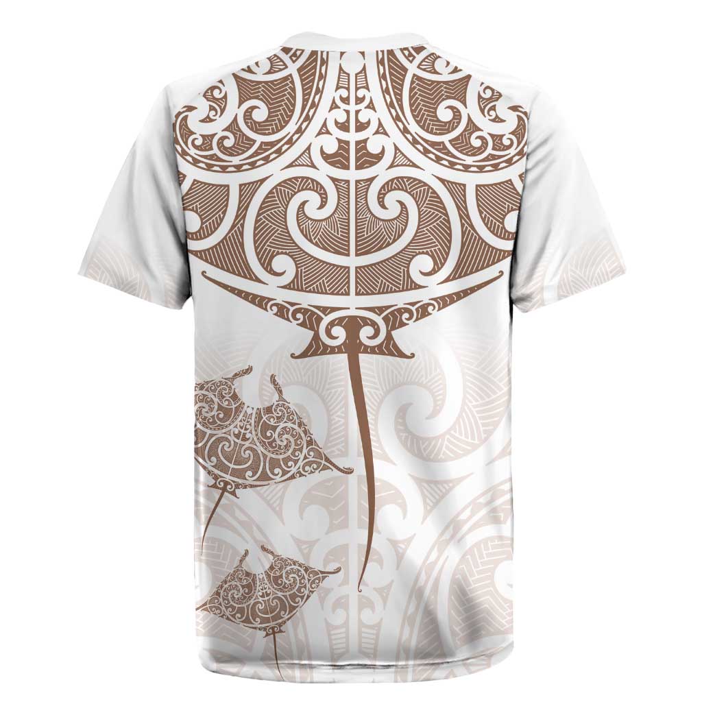 New Zealand Manta Ray Tattoo Rugby Jersey Aotearoa Maori Haehae Beige LT14 - Polynesian Pride