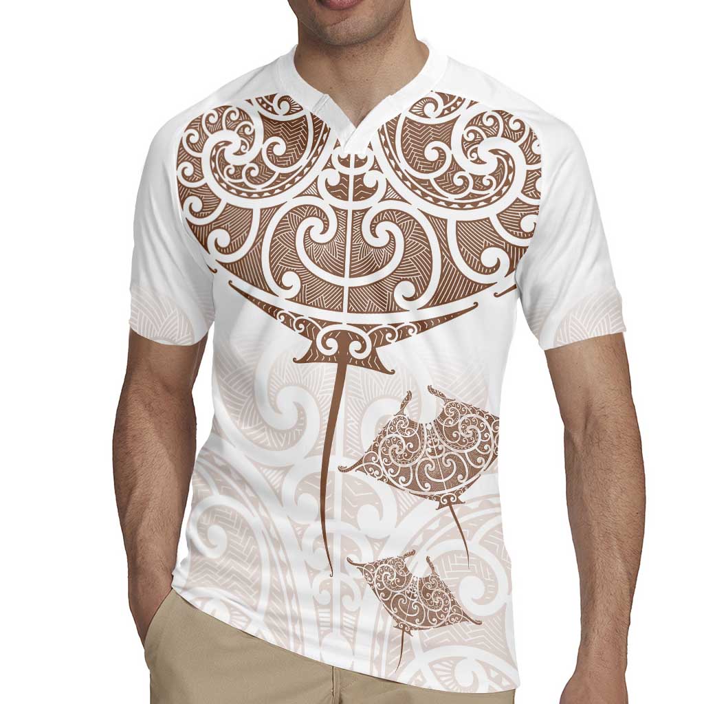 New Zealand Manta Ray Tattoo Rugby Jersey Aotearoa Maori Haehae Beige LT14 - Polynesian Pride
