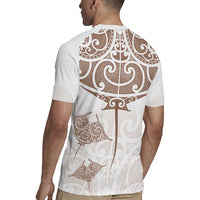 New Zealand Manta Ray Tattoo Rugby Jersey Aotearoa Maori Haehae Beige LT14 - Polynesian Pride