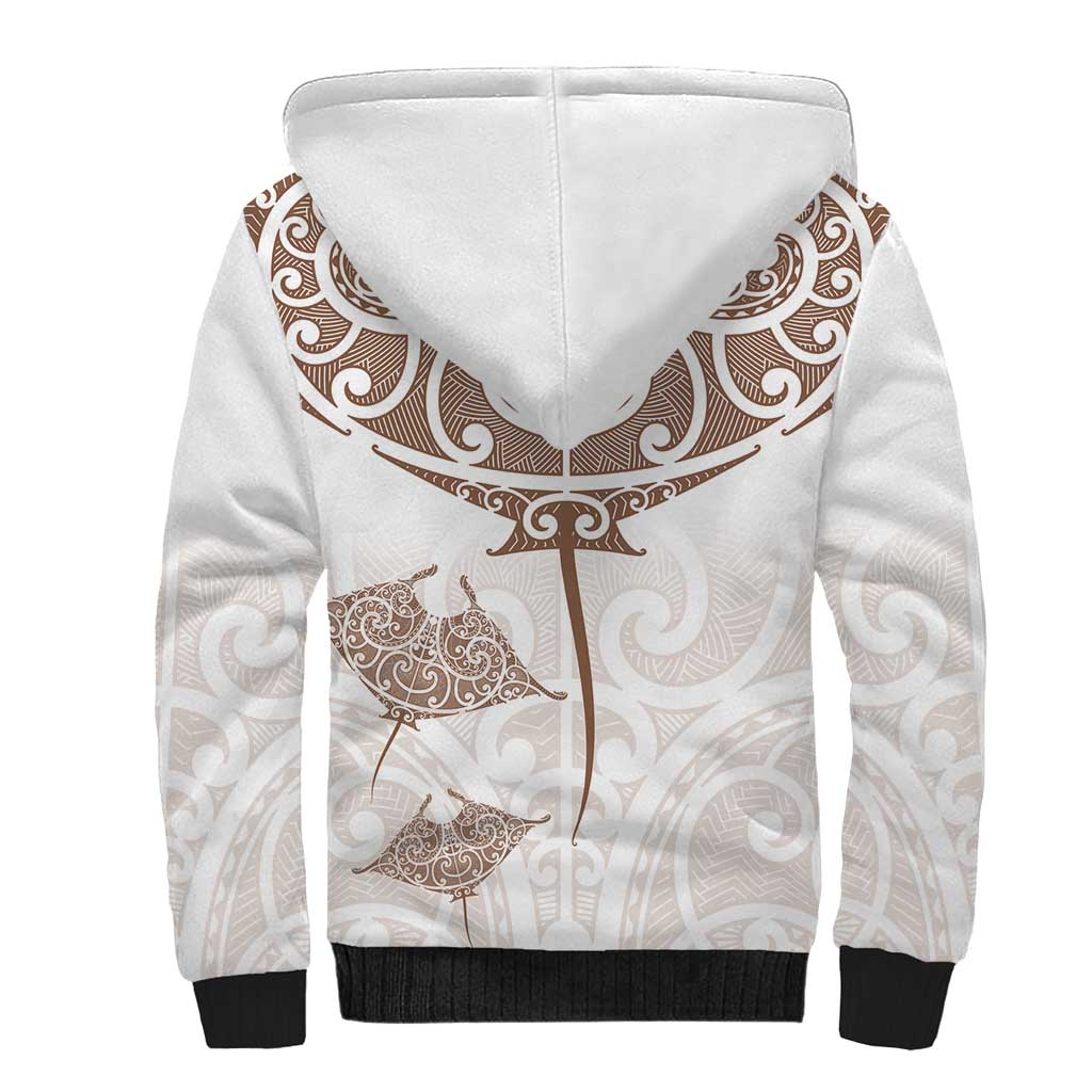 New Zealand Manta Ray Tattoo Sherpa Hoodie Aotearoa Maori Haehae Beige LT14 - Polynesian Pride
