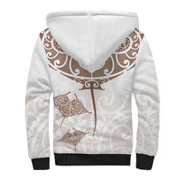 New Zealand Manta Ray Tattoo Sherpa Hoodie Aotearoa Maori Haehae Beige LT14 - Polynesian Pride