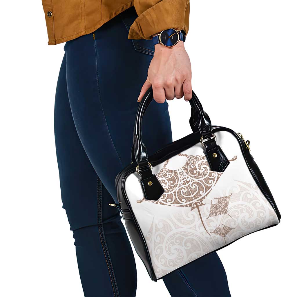New Zealand Manta Ray Tattoo Shoulder Handbag Aotearoa Maori Haehae Beige - Polynesian Pride