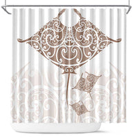 New Zealand Manta Ray Tattoo Shower Curtain Aotearoa Maori Haehae Beige LT14 White - Polynesian Pride