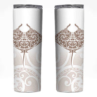 New Zealand Manta Ray Tattoo Skinny Tumbler Aotearoa Maori Haehae Beige LT14 White - Polynesian Pride