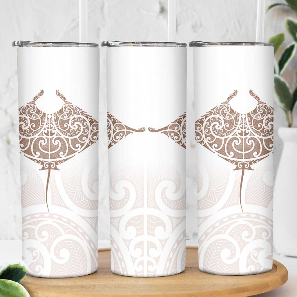 New Zealand Manta Ray Tattoo Skinny Tumbler Aotearoa Maori Haehae Beige LT14 - Polynesian Pride