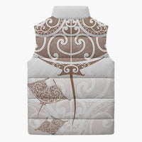 New Zealand Manta Ray Tattoo Sleeveless Puffer Jacket Aotearoa Maori Haehae Beige LT14 - Polynesian Pride