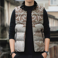 New Zealand Manta Ray Tattoo Sleeveless Puffer Jacket Aotearoa Maori Haehae Beige LT14 - Polynesian Pride