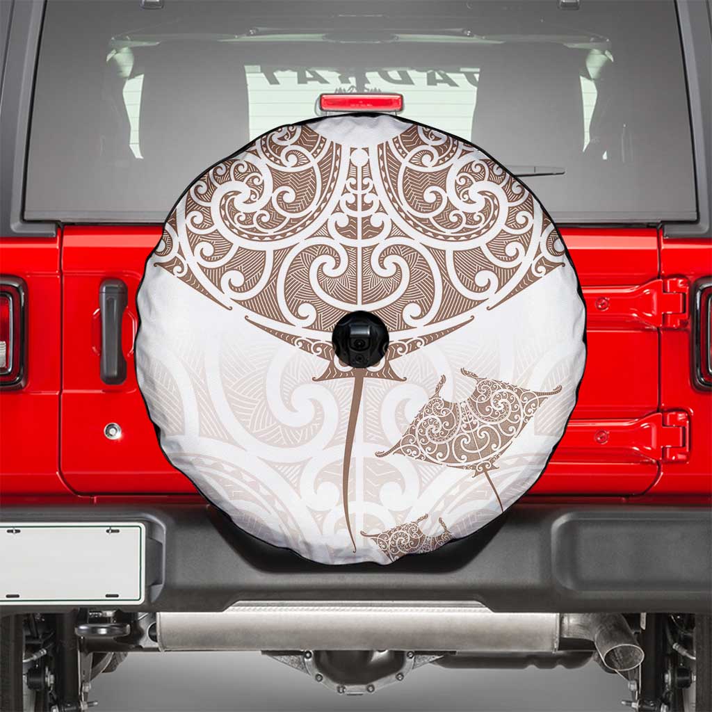 New Zealand Manta Ray Tattoo Spare Tire Cover Aotearoa Maori Haehae Beige LT14 - Polynesian Pride