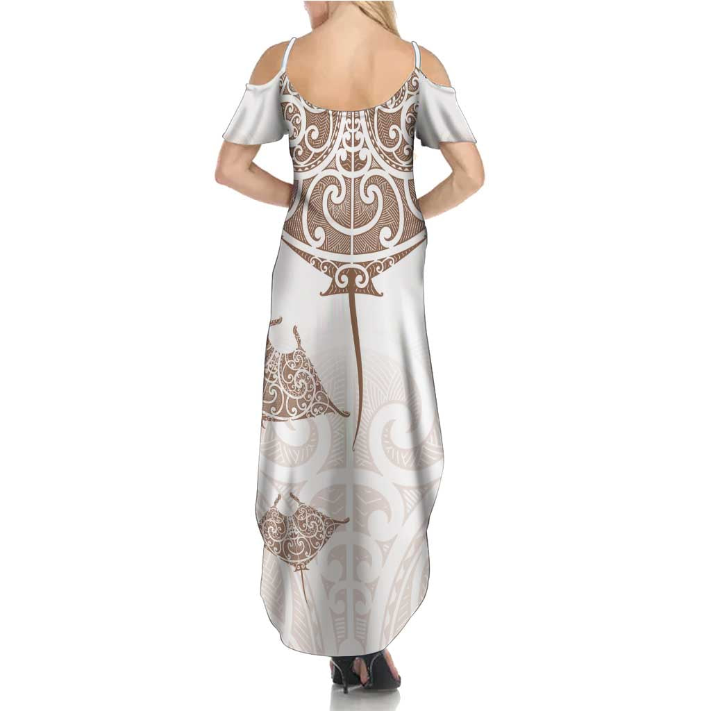 New Zealand Manta Ray Tattoo Summer Maxi Dress Aotearoa Maori Haehae Beige LT14 - Polynesian Pride