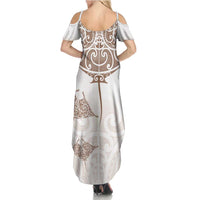 New Zealand Manta Ray Tattoo Summer Maxi Dress Aotearoa Maori Haehae Beige LT14 - Polynesian Pride