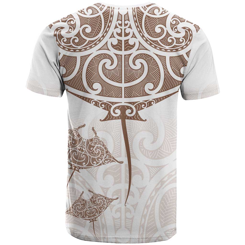New Zealand Manta Ray Tattoo T Shirt Aotearoa Maori Haehae Beige LT14 - Polynesian Pride