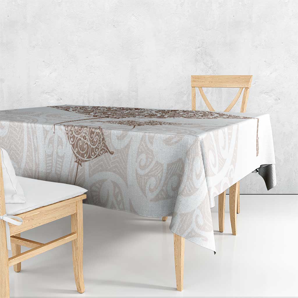 New Zealand Manta Ray Tattoo Tablecloth Aotearoa Maori Haehae Beige - Polynesian Pride
