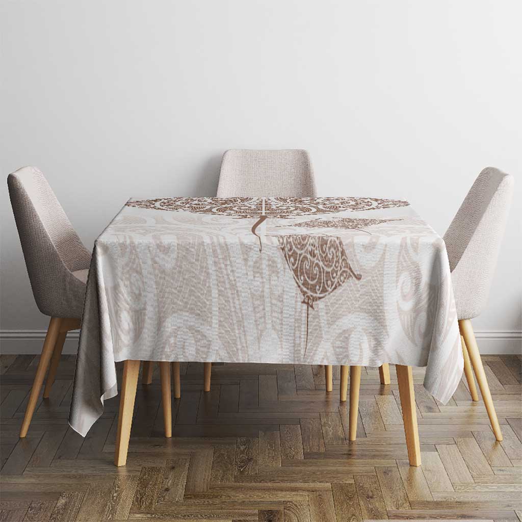 New Zealand Manta Ray Tattoo Tablecloth Aotearoa Maori Haehae Beige - Polynesian Pride