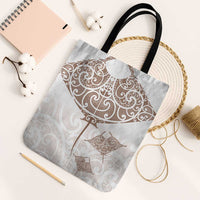 New Zealand Manta Ray Tattoo Tote Bag Aotearoa Maori Haehae Beige LT14 Black Strap One Size White - Polynesian Pride