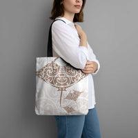 New Zealand Manta Ray Tattoo Tote Bag Aotearoa Maori Haehae Beige LT14 - Polynesian Pride