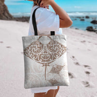 New Zealand Manta Ray Tattoo Tote Bag Aotearoa Maori Haehae Beige LT14 - Polynesian Pride