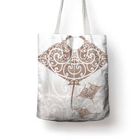 New Zealand Manta Ray Tattoo Tote Bag Aotearoa Maori Haehae Beige LT14 - Polynesian Pride