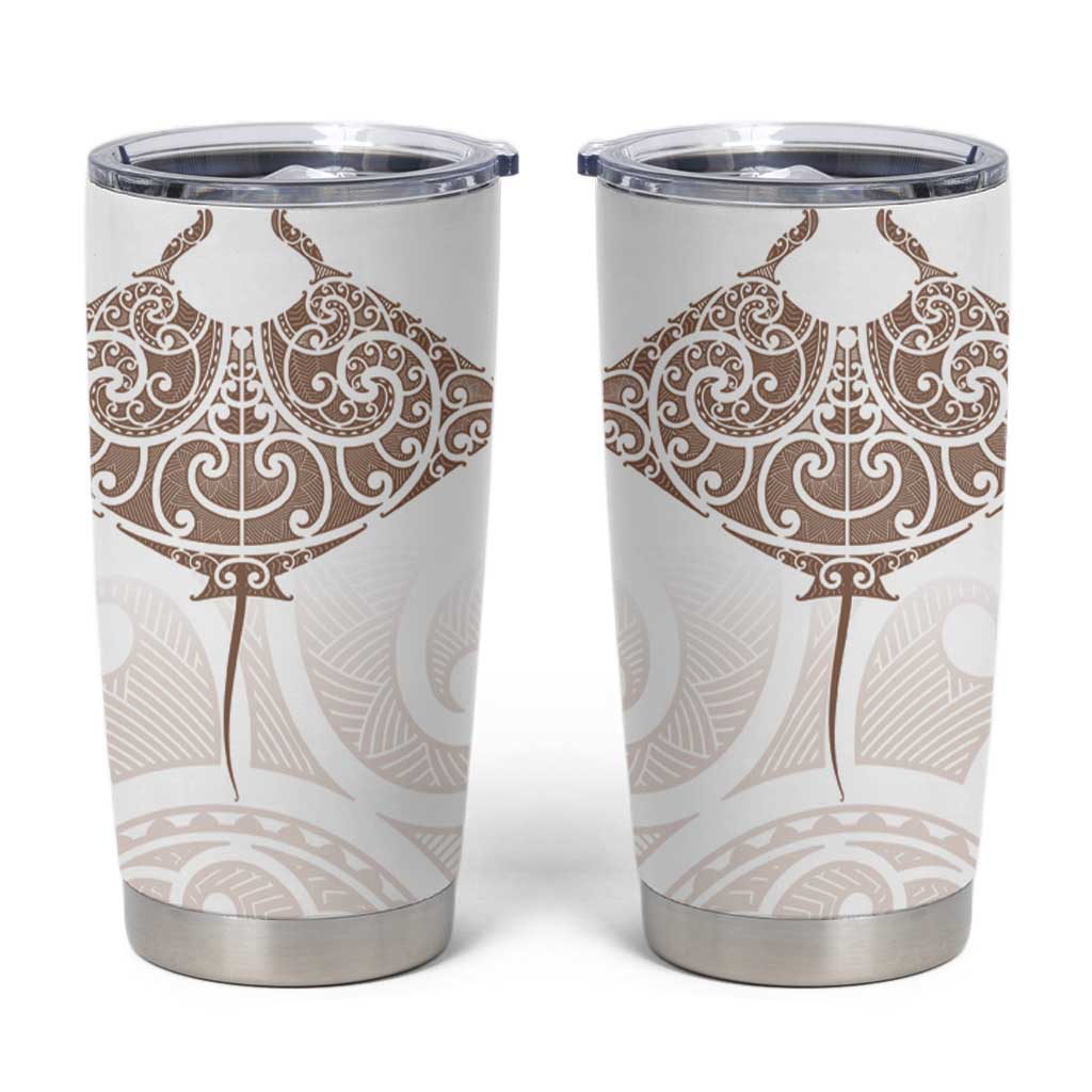 New Zealand Manta Ray Tattoo Tumbler Cup Aotearoa Maori Haehae Beige LT14 White - Polynesian Pride