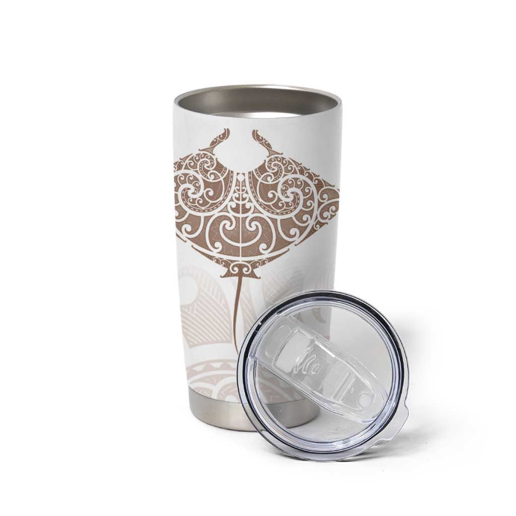 New Zealand Manta Ray Tattoo Tumbler Cup Aotearoa Maori Haehae Beige LT14 - Polynesian Pride