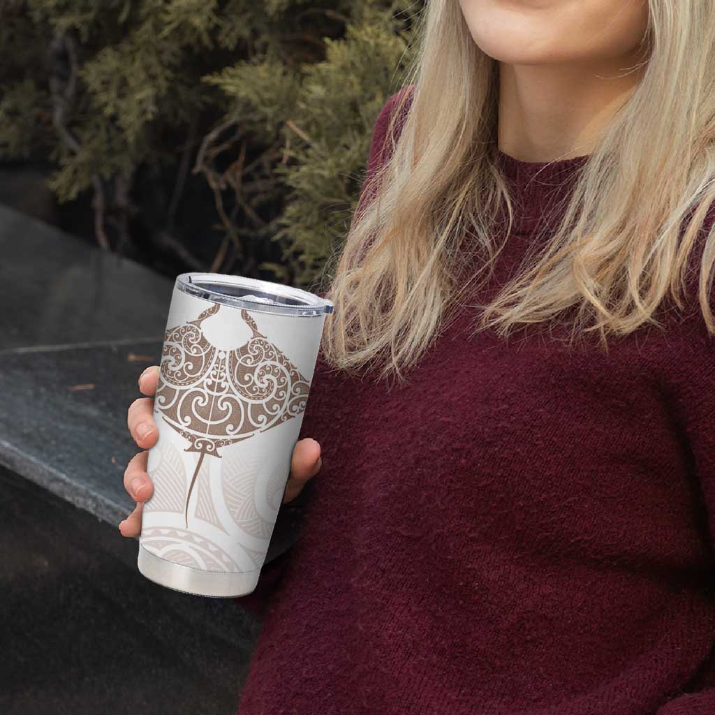 New Zealand Manta Ray Tattoo Tumbler Cup Aotearoa Maori Haehae Beige LT14 - Polynesian Pride