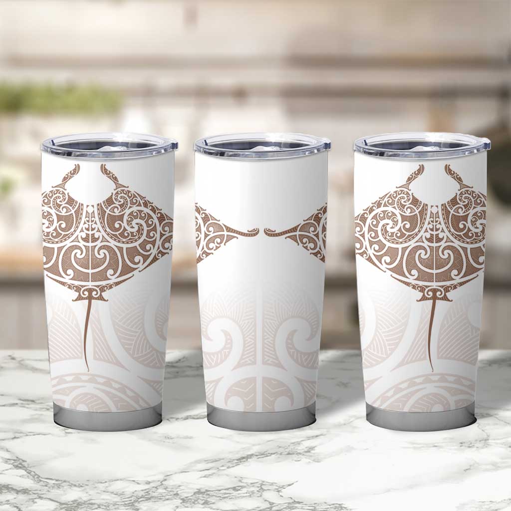 New Zealand Manta Ray Tattoo Tumbler Cup Aotearoa Maori Haehae Beige LT14 - Polynesian Pride