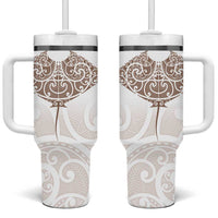 New Zealand Manta Ray Tattoo Tumbler With Handle Aotearoa Maori Haehae Beige LT14 One Size: 40 oz White - Polynesian Pride