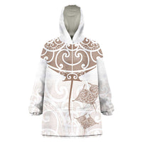 New Zealand Manta Ray Tattoo Wearable Blanket Hoodie Aotearoa Maori Haehae Beige LT14 One Size White - Polynesian Pride