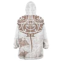 New Zealand Manta Ray Tattoo Wearable Blanket Hoodie Aotearoa Maori Haehae Beige LT14 - Polynesian Pride