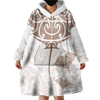 New Zealand Manta Ray Tattoo Wearable Blanket Hoodie Aotearoa Maori Haehae Beige LT14 - Polynesian Pride