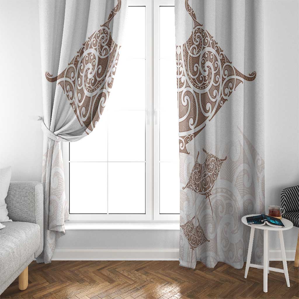 New Zealand Manta Ray Tattoo Window Curtain Aotearoa Maori Haehae Beige - Polynesian Pride