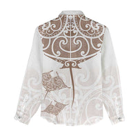New Zealand Manta Ray Tattoo Women Casual Shirt Aotearoa Maori Haehae Beige - Polynesian Pride