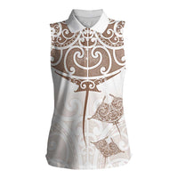 New Zealand Manta Ray Tattoo Women Sleeveless Polo Shirt Aotearoa Maori Haehae Beige LT14 Female White - Polynesian Pride