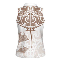 New Zealand Manta Ray Tattoo Women Sleeveless Polo Shirt Aotearoa Maori Haehae Beige LT14 - Polynesian Pride