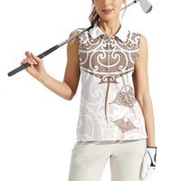 New Zealand Manta Ray Tattoo Women Sleeveless Polo Shirt Aotearoa Maori Haehae Beige LT14 - Polynesian Pride