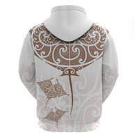 New Zealand Manta Ray Tattoo Zip Hoodie Aotearoa Maori Haehae Beige LT14 - Polynesian Pride