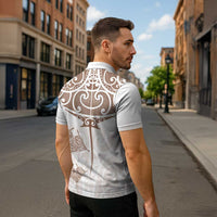 New Zealand Manta Ray Tattoo Zipper Polo Shirt Aotearoa Maori Haehae Beige LT14 - Polynesian Pride